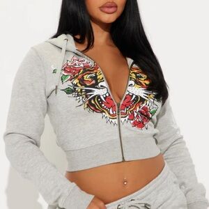 Ed Hardy Heather Grey Floral Tiger jacket